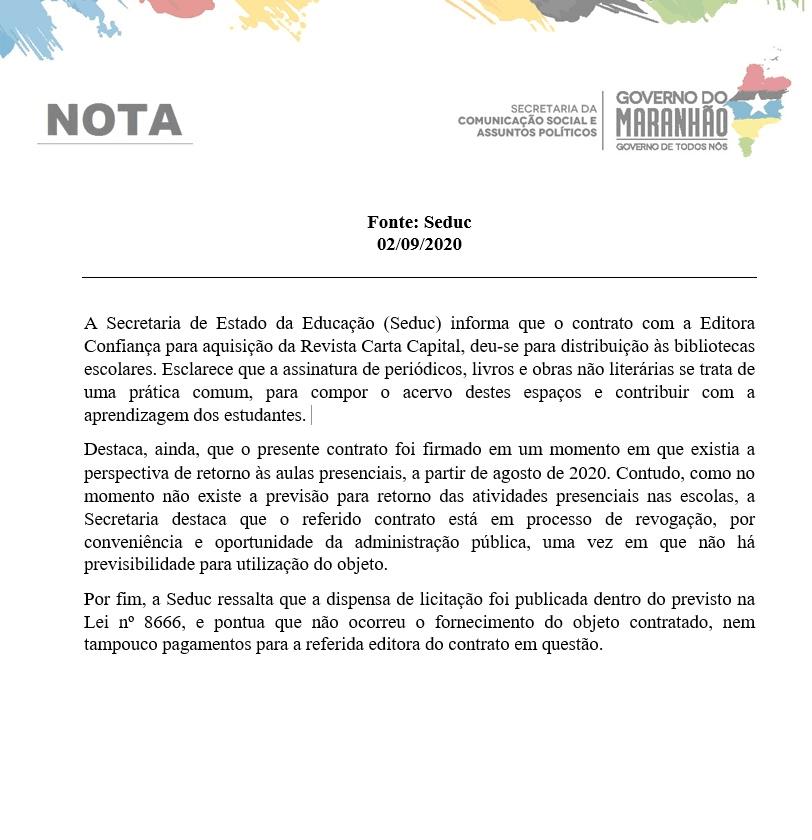 c99d9a43-5027-46b0-a758-236cd9fc08df Após repercussão negativa, governo do Maranhão cancela assinaturas da revista Carta Capital
