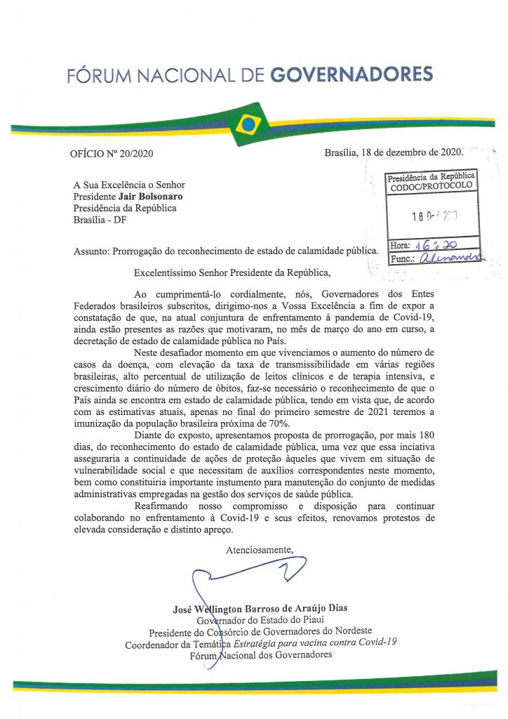 Ofício-Fórum-Nacional-de-Governadores-724x1024 Flávio Dino pede a Bolsonaro que prorrogue estado de calamidade por mais 6 meses