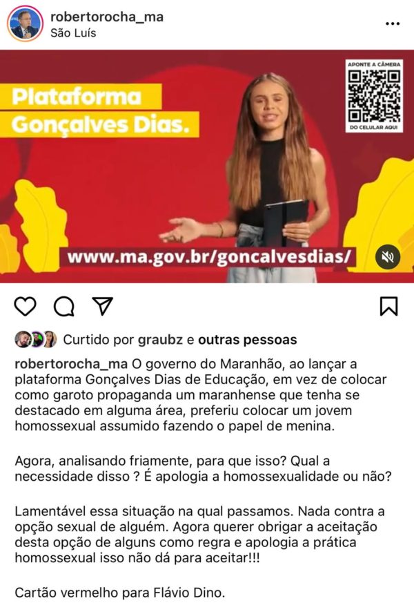Roberto-Rocha Senador Roberto Rocha faz postagem homofóbica contra propaganda do governo do MA
