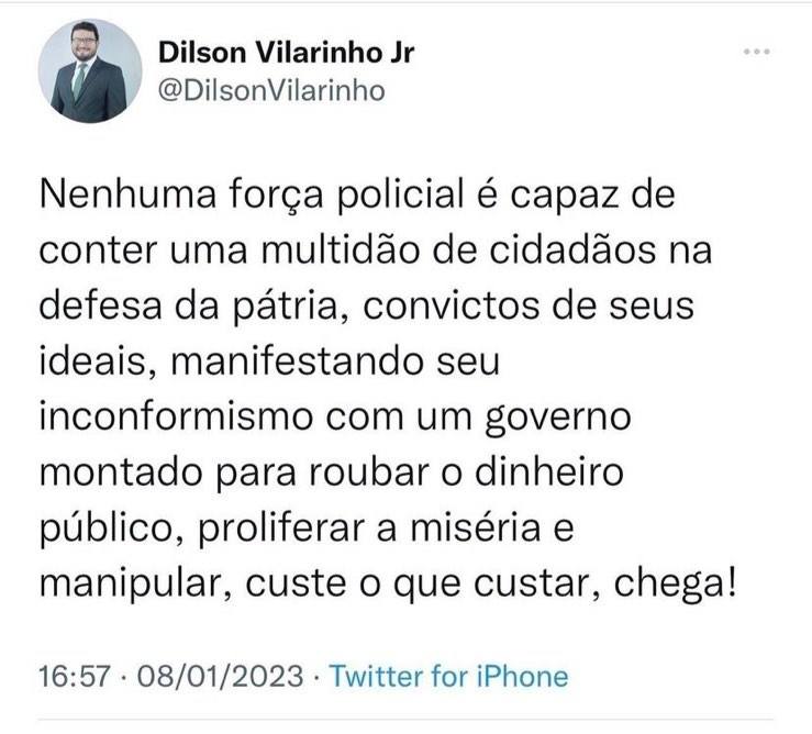Didi-Jn Vereador do Maranhão demonstra apoio aos atos de vandalismo em Brasília; MP deve investigar o caso