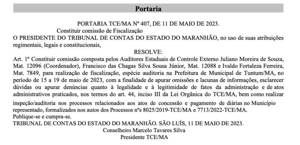 Portaria-TCE-1024x498 FARRA DAS DIÁRIAS: Veja a portaria do TCE que determinou auditoria na gestão de Fernando Pessoa em Tuntum