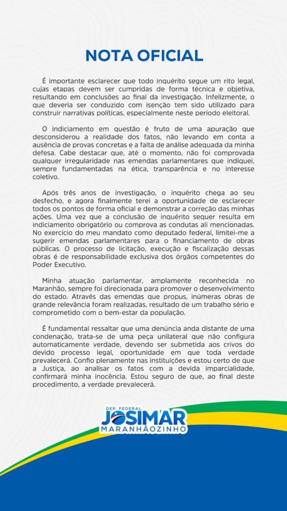 460351793_18452697076052272_3409432027427187785_n-576x1024 Após ser denunciado pela PGR por corrupção envolvendo emendas parlamentares, Josimar de Maranhãozinho se manifesta